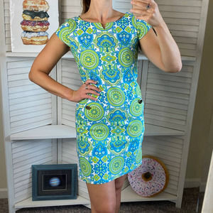 Maggy L green and blue 60's dress